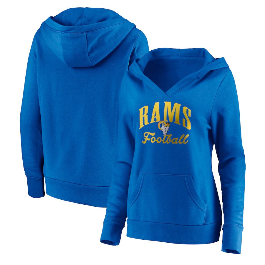 Women Los Angeles Rams Fanatics Branded Royal Victory Script V-Neck Pullover Hoodie->women nfl jersey->Women Jersey